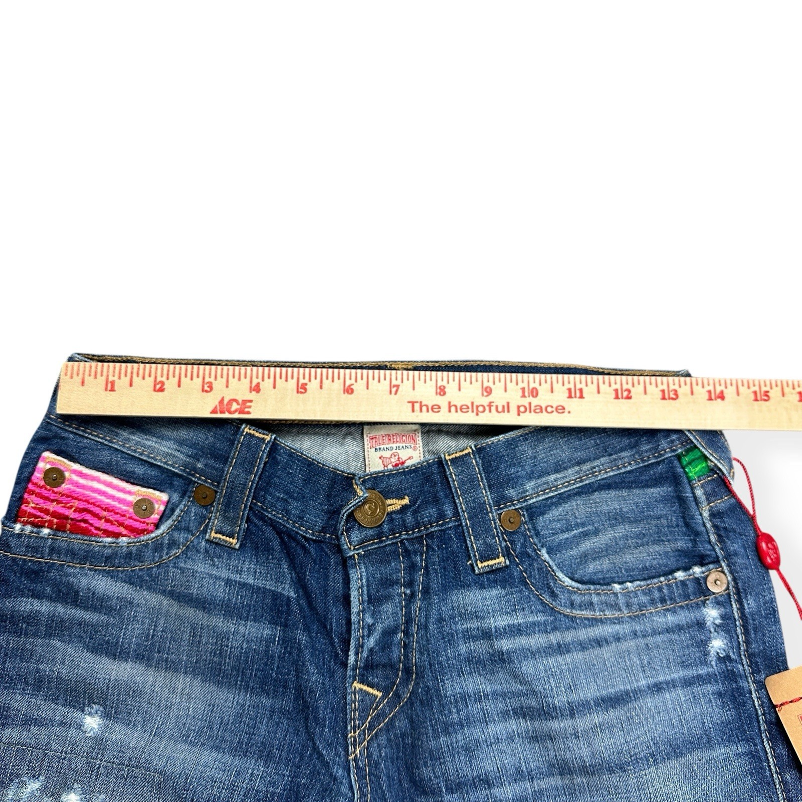 VTG True Religion Size 25 Brianna Baja Boyfriend Button-Fly Serape Patched Jeans