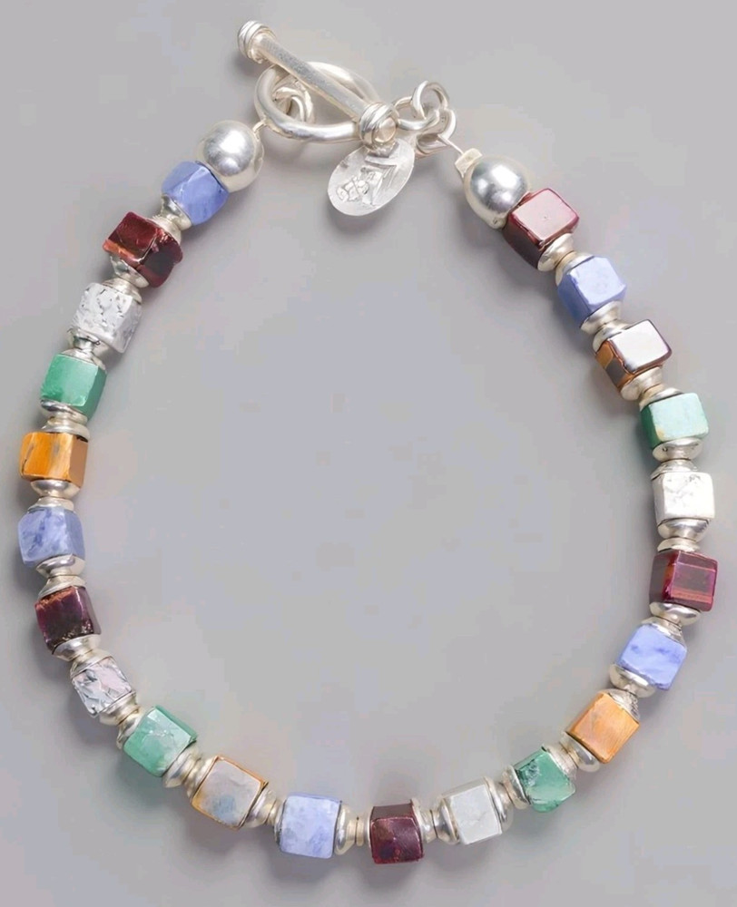 Silpada Sterling Silver Multi-Gemstone Cube Bead Bracelet 7.75" Toggle B0817
