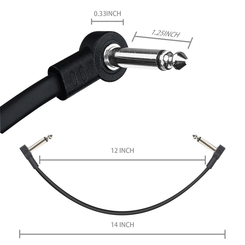 12 Inch Guitar Patch Cables 6 Pack, 1/4" TS Right Angle Effect Pedal Flat Cab...