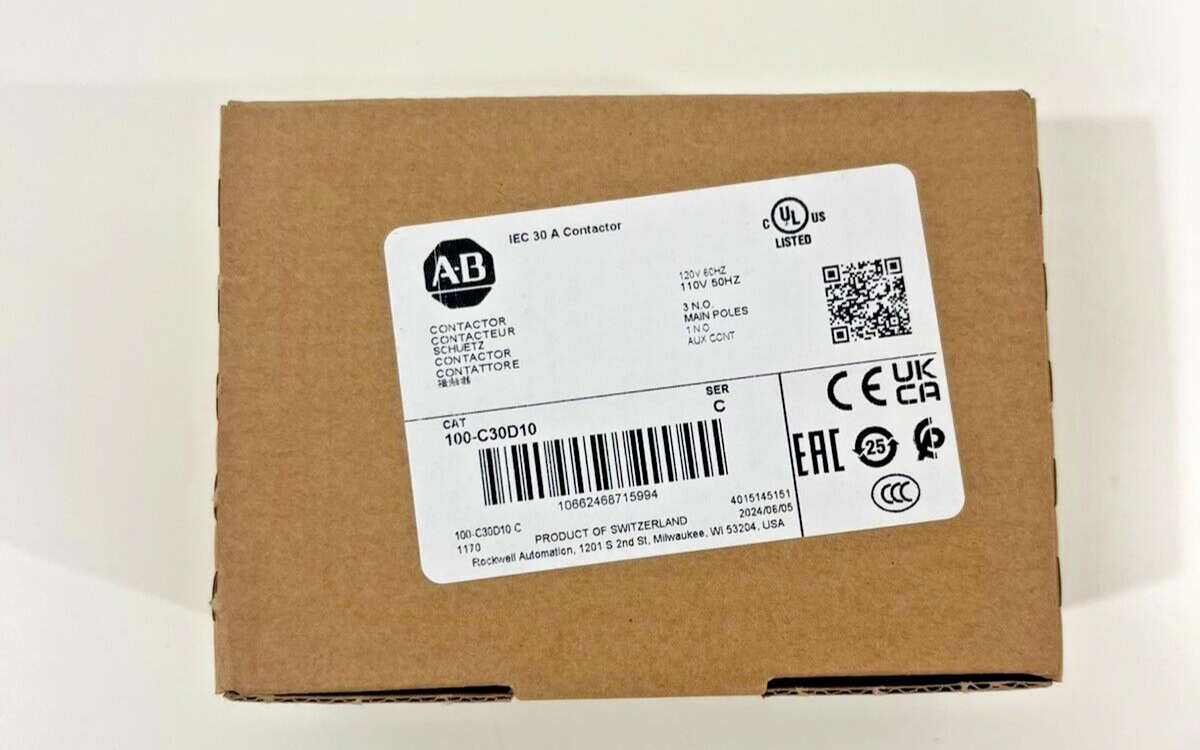 Allen-Bradley 100-C30D10 IEC Contactor 30 Amp 120V 100C 3 poles NewInBox US STOC