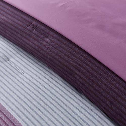 Comforter Set Reversible Striped Patchwork Alternative Comforte Queen Purple