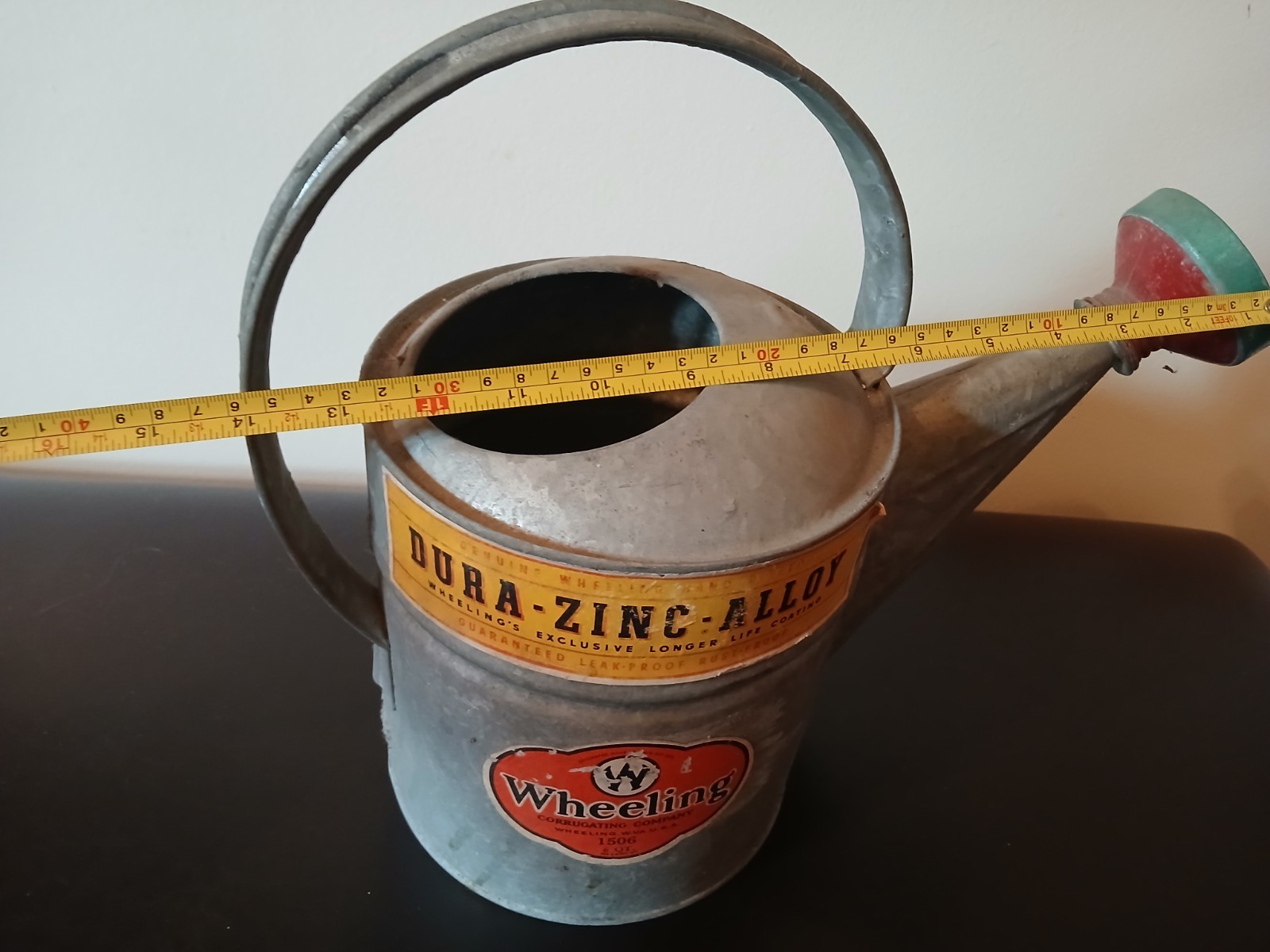 Vintage Wheeling 6 Qt Galvanized Watering Can with Sprinkler Head