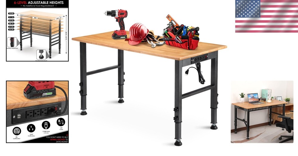 Versatile 48" Adjustable Workbench with Certified Power Outlets - 2000 lbs