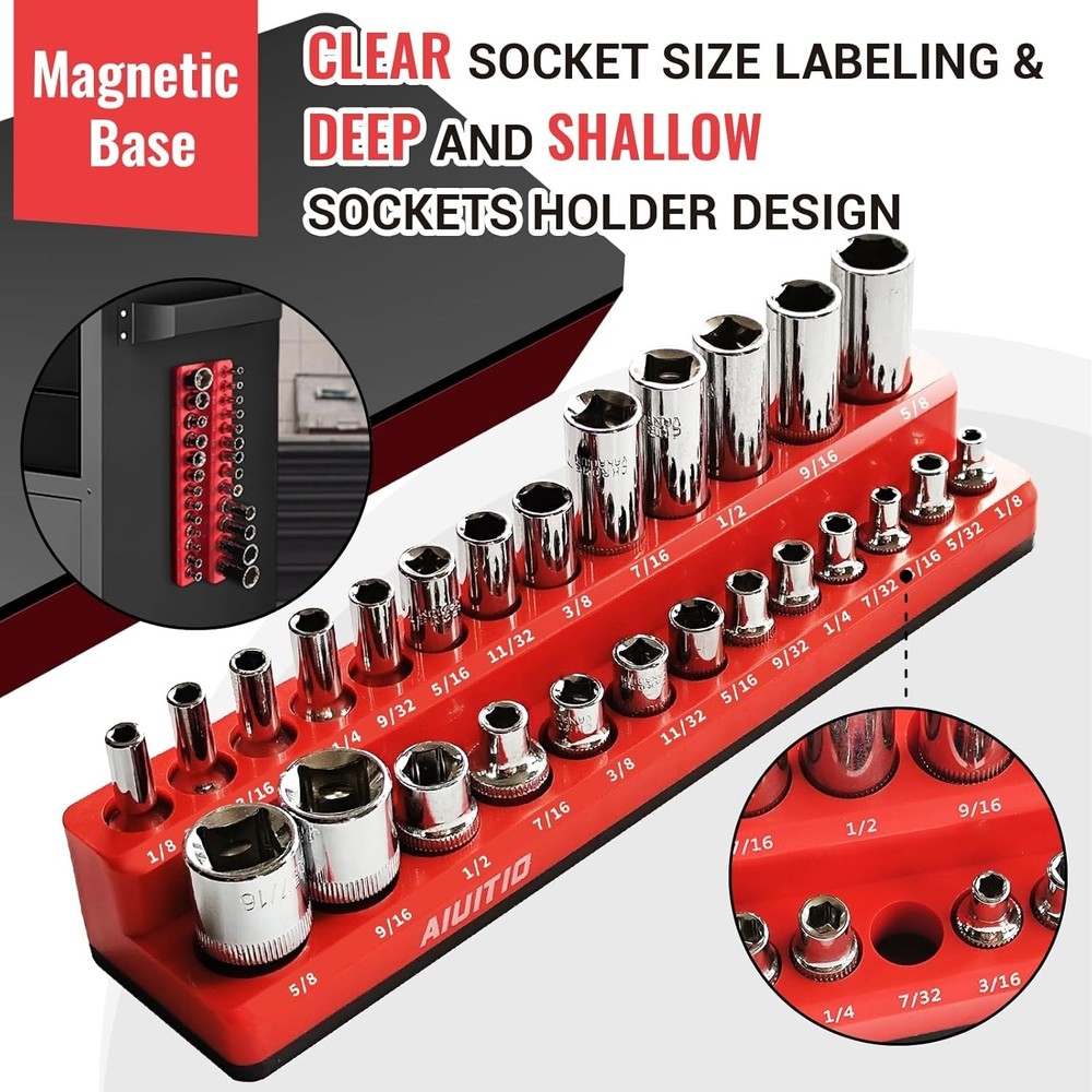 Ultimate Magnetic Socket Holder Set for 1/4", 3/8", 1/2" Standard & Deep Sockets