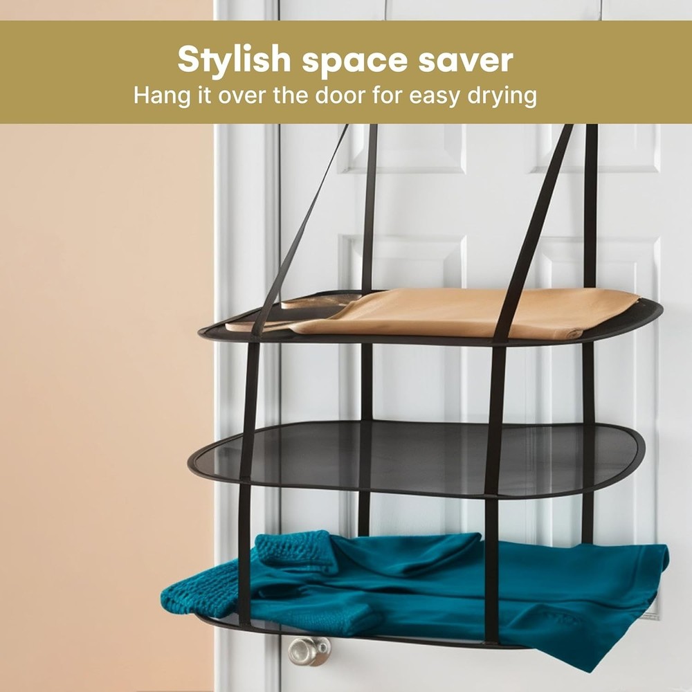 3 Tier Over Door Drying Rack Polyester Breathable Mesh Small Spaces