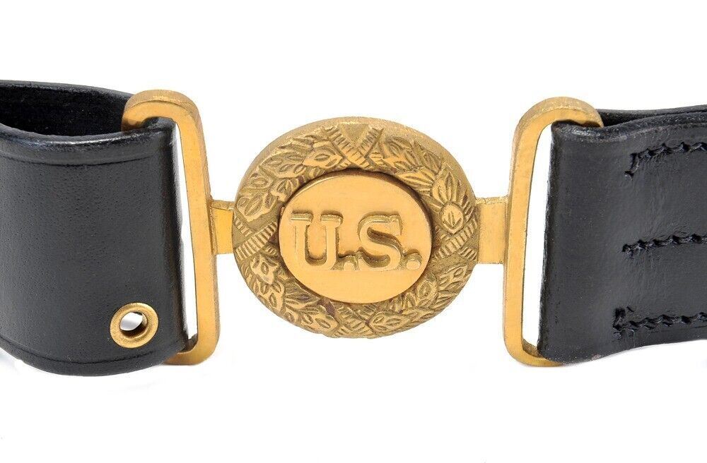 US Officers Black Leather Belt with Oak Leaves Military New