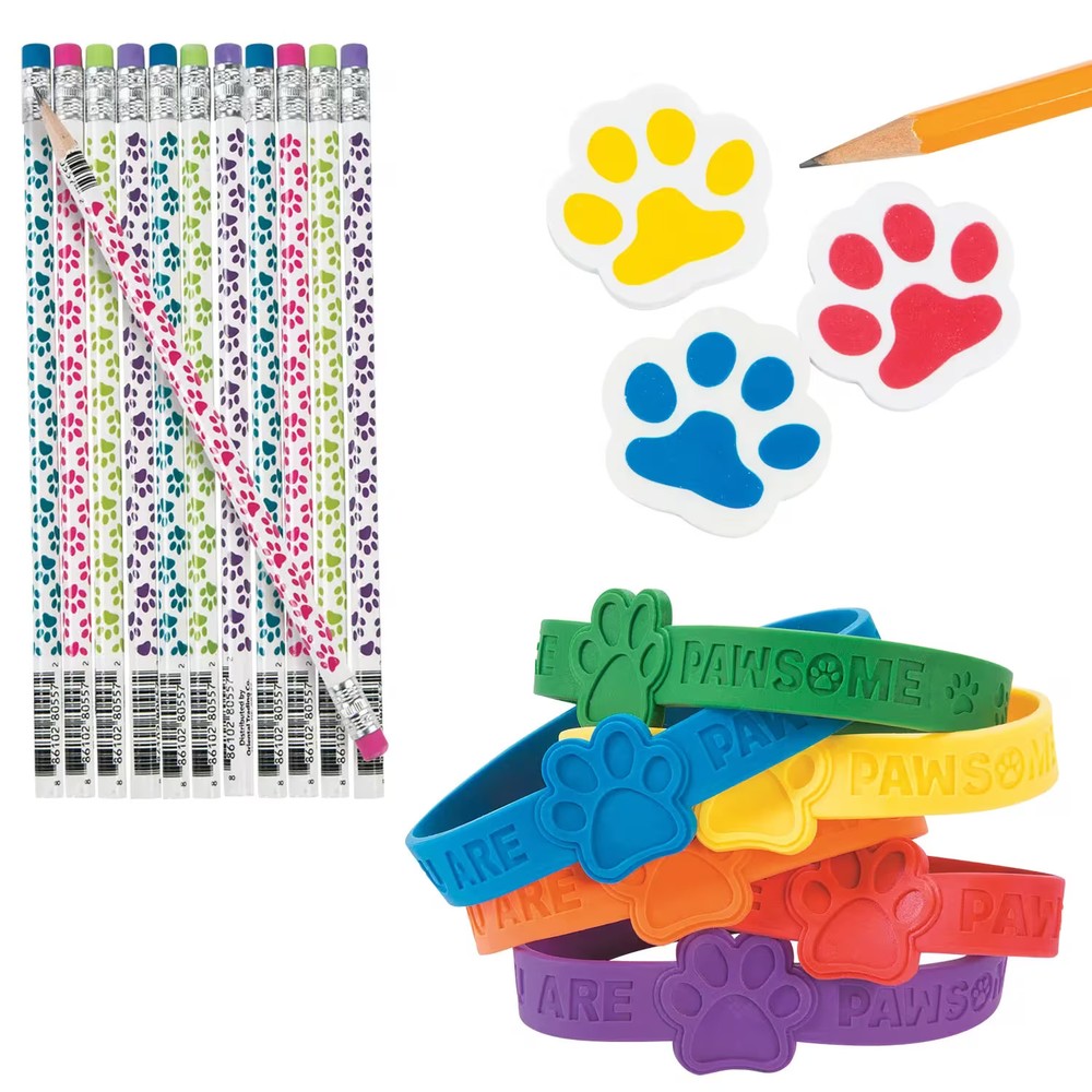 Paw Print Stationery Eraser Kit - 72 Pc