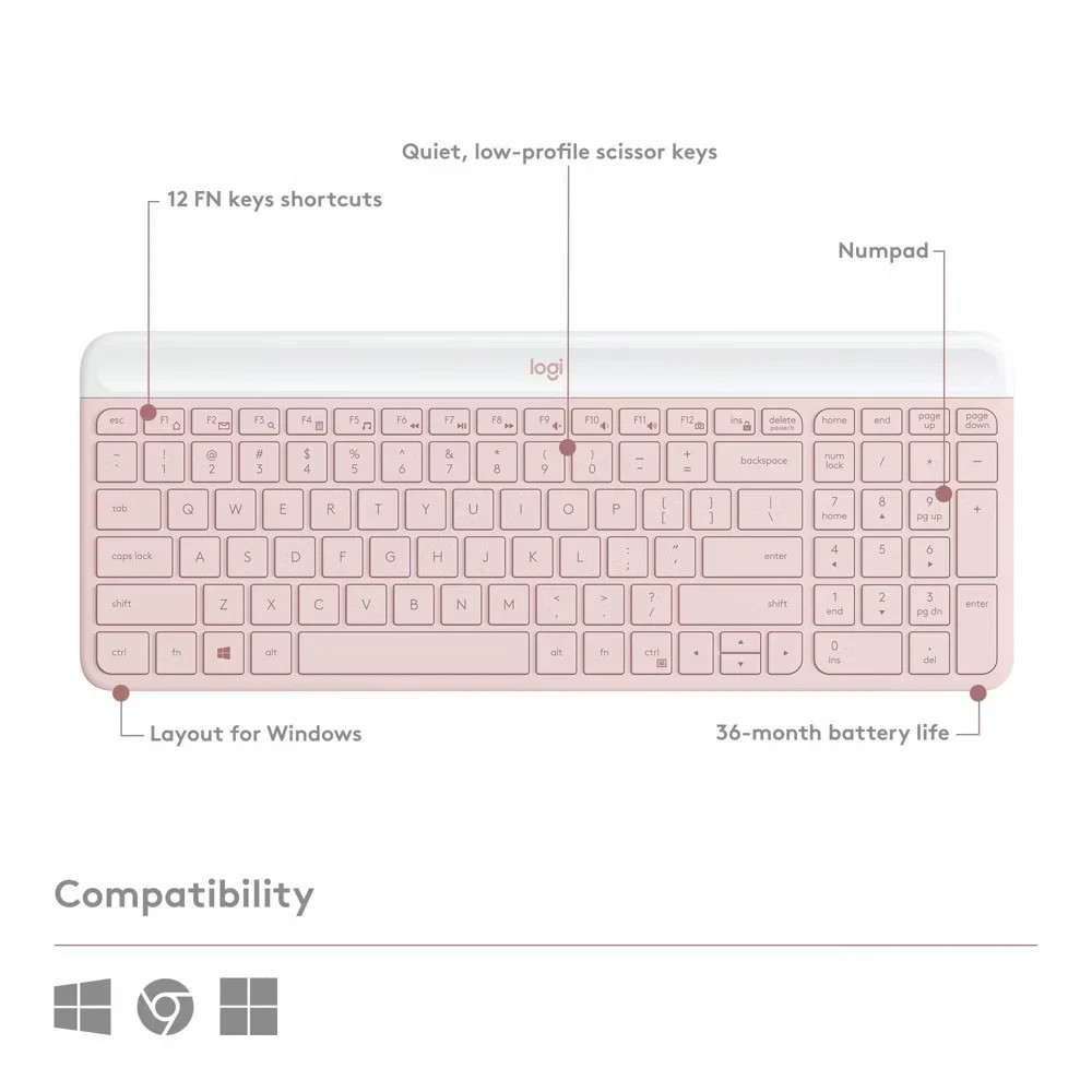 Logitech MK470 Keyboard - Pink