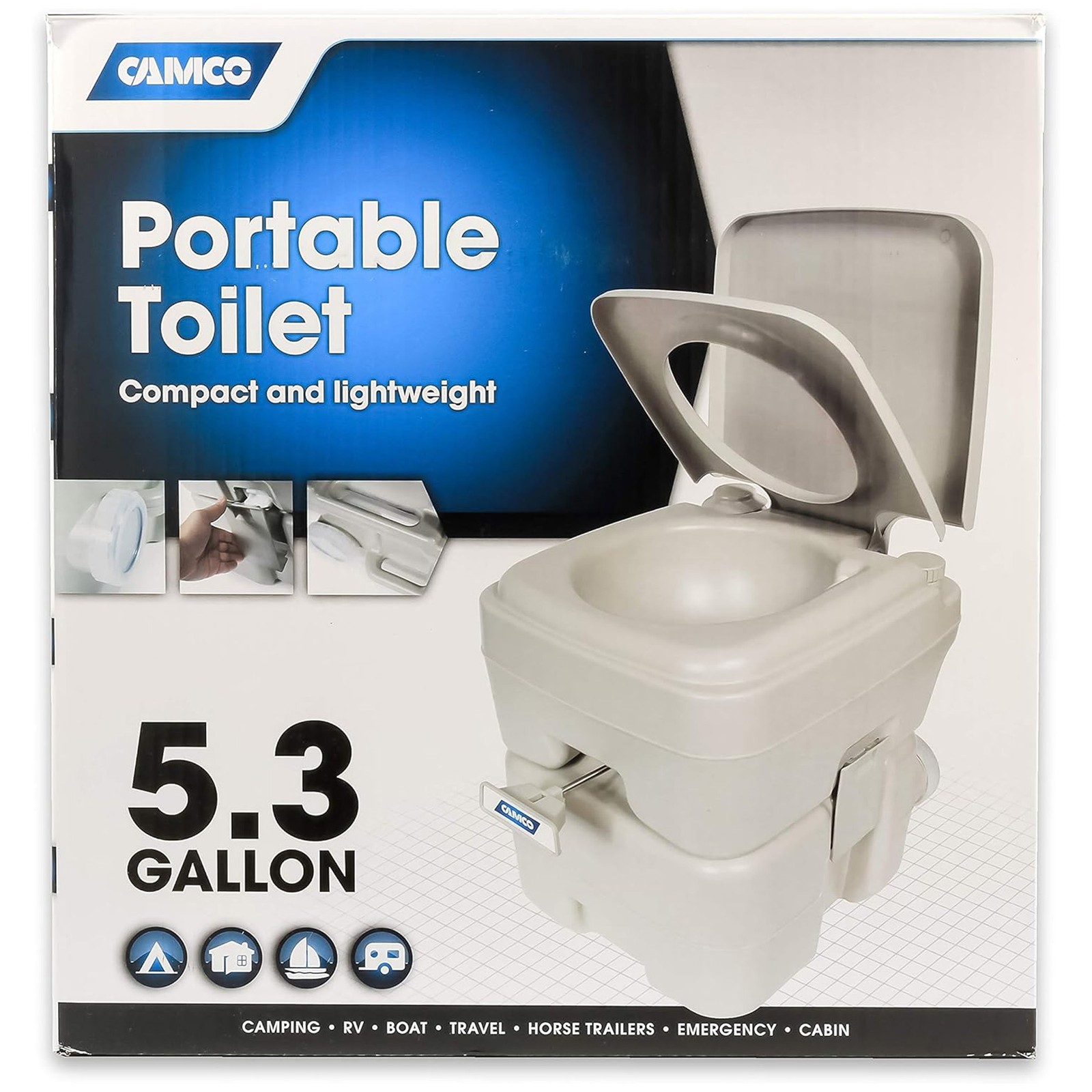 Camco 5.3 Gallon Portable Toilet with Detachable Holding Tank and Carry Handle