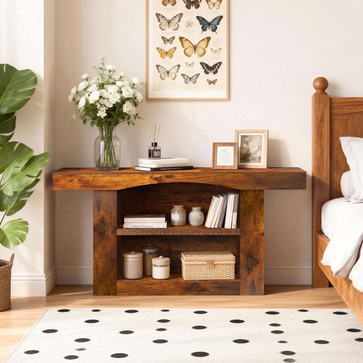 Console Table with Socket 63 Inch Entryway Table Three-Shelf Cabinet Sofa Table