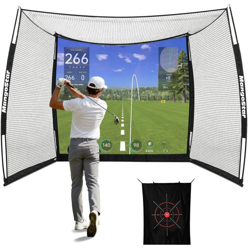 Golf Net, 11x8ft Golf Simulators Hitting Net with High-Density Impact Screen ...
