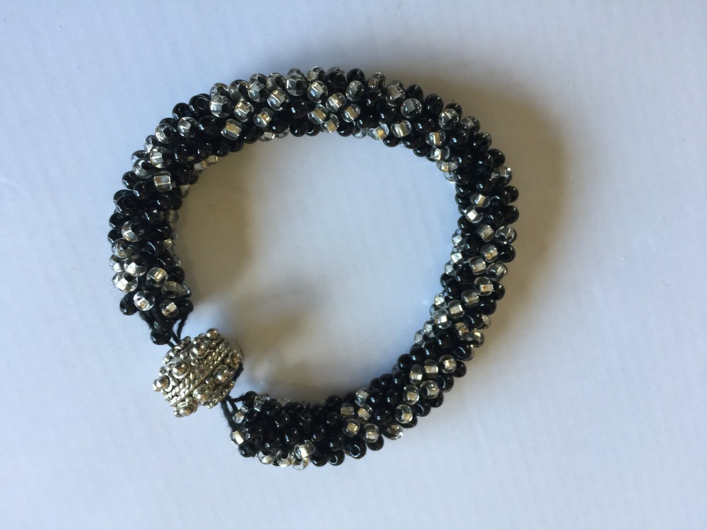 Unique modern & Elegant beaded black & silver pendant Bracelet / Bangle