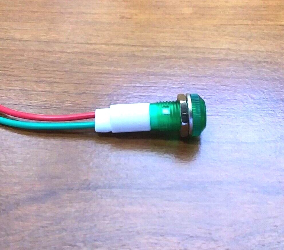 BBT 12 volt DC Waterproof Low-Profile Green LED Indicator Light