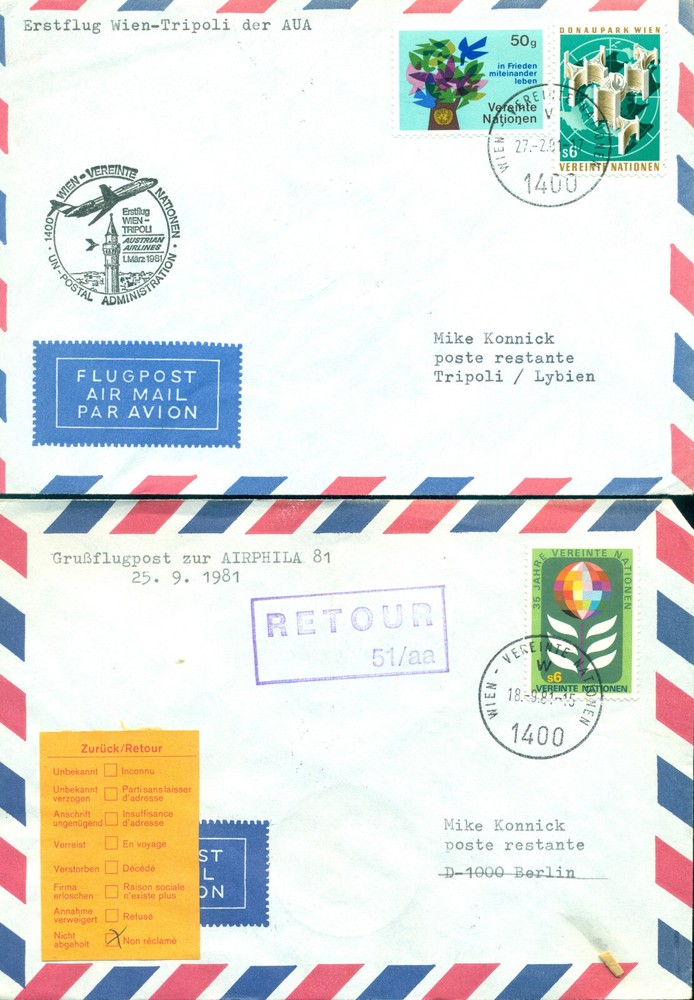 21 UN Vienna Covers - all First Flight or Flight Covers