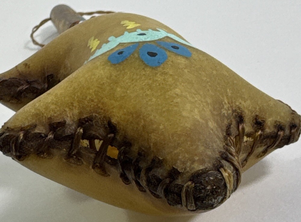 Rawhide Percussion Rattle with Beaded Handle - Turtle
