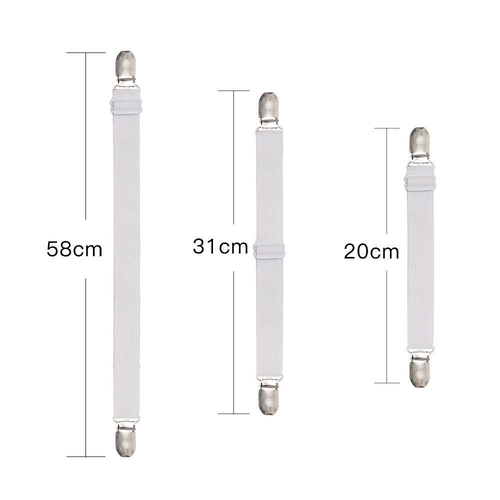 Adjustable Bed Sheet Straps Suspenders Elastic Short type 8 pcs -2 set, White