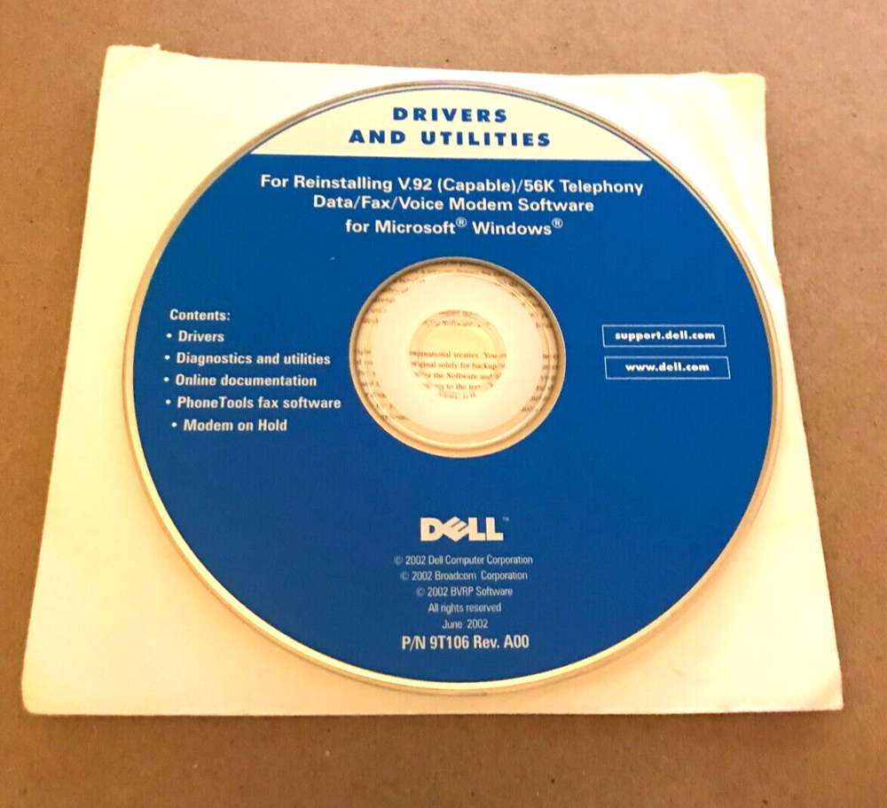CD For Reinstalling V.92(capable) / 56K Telephony Modem Software - 9T106 - Used