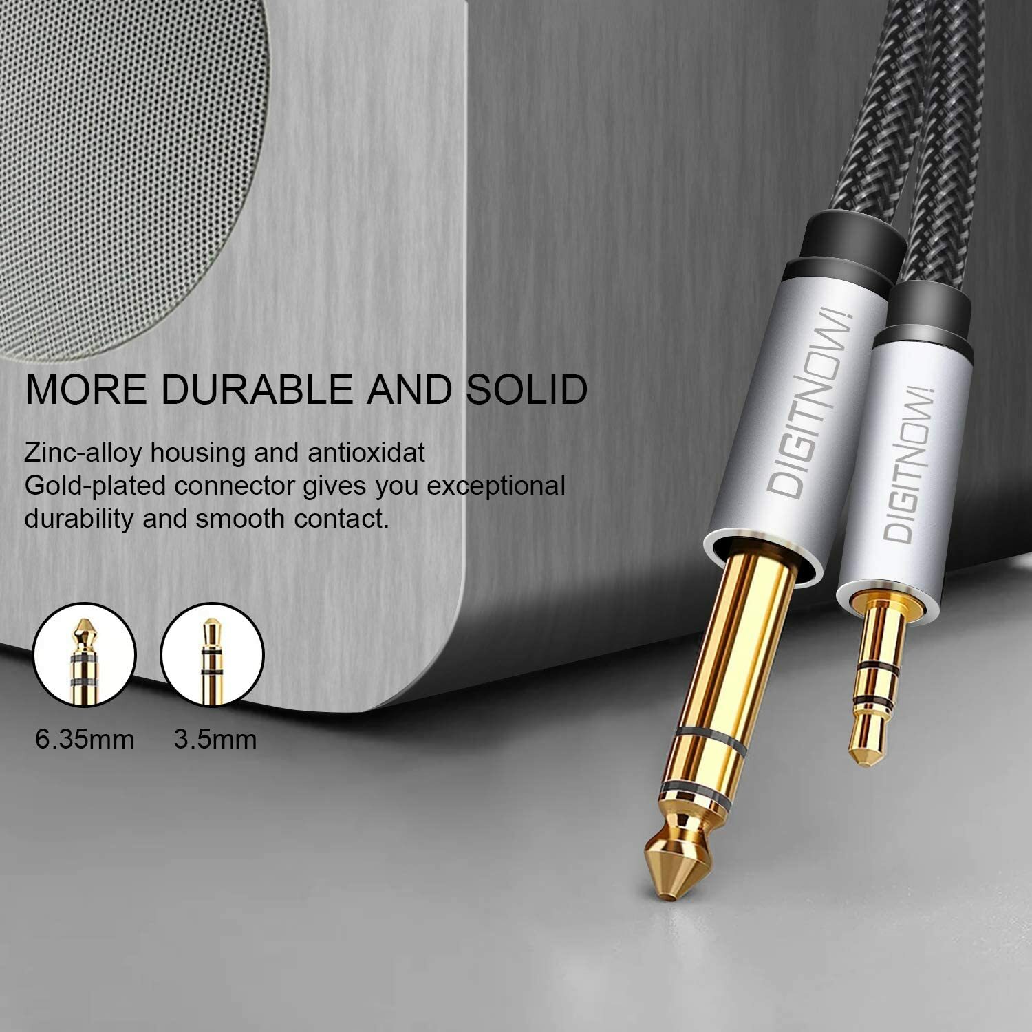 6.35mm 1/4" to 3.5mm 1/8" Male TRS Stereo Audio Cable with Alloy Housing