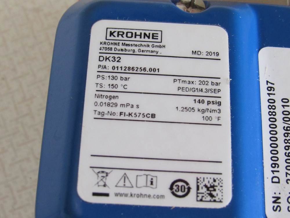 KROHNE DK32 011286256.001 Variable Area Flow Meter Nitrogen DK 32