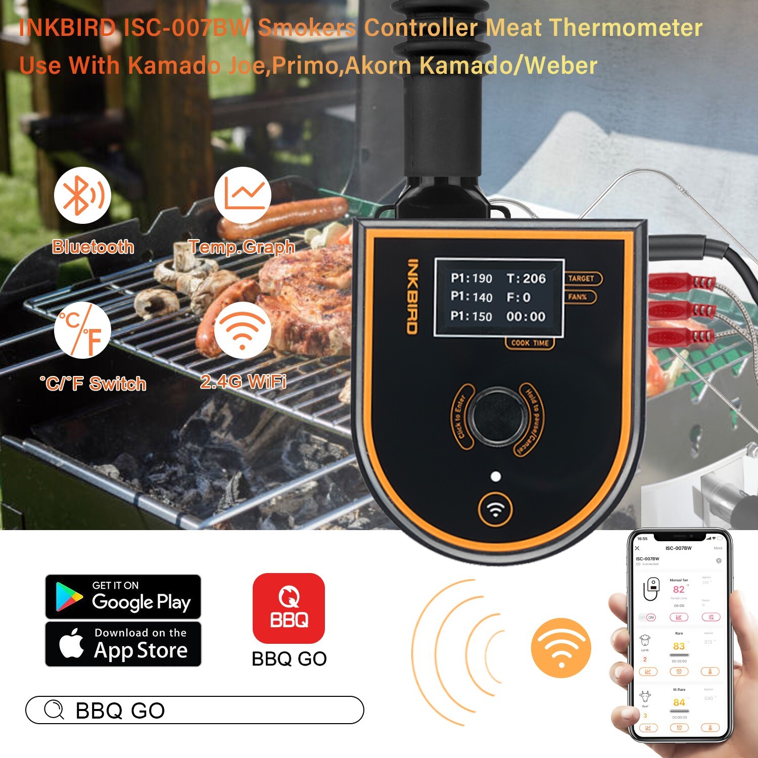 Barbecue Gas Grill Smokers Controller WiFi Bluetooth BBQ Exhaust Fan Control DC