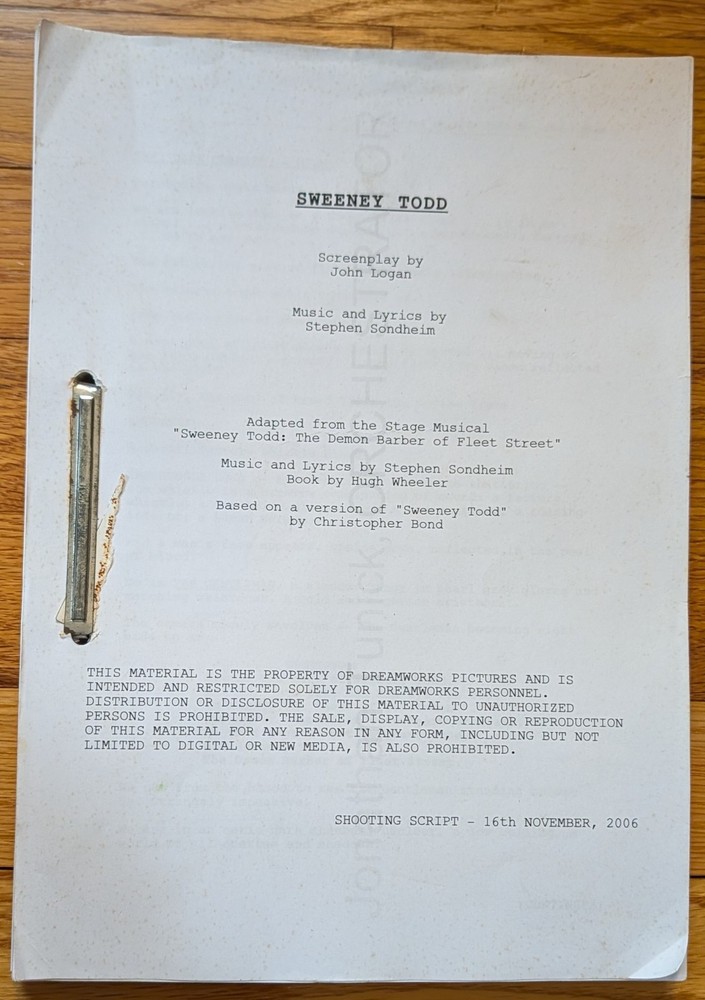 Sweeney Todd Motion Picture Shooting Script 2006