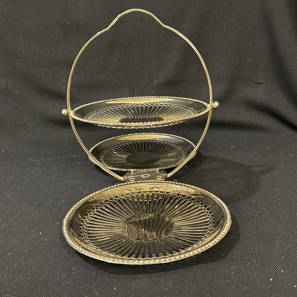 Vintage Folding Tiered Silverplate Dessert Stand Tray