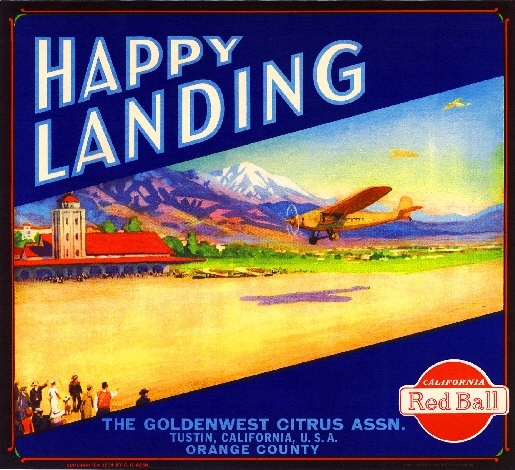 Tustin Happy Landing Airplane Orange Citrus Fruit Crate Label Art Print