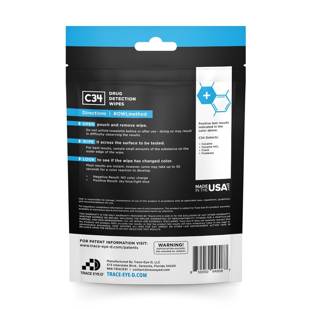 Cocaine Detection Safety Wipe - 10 Wipes