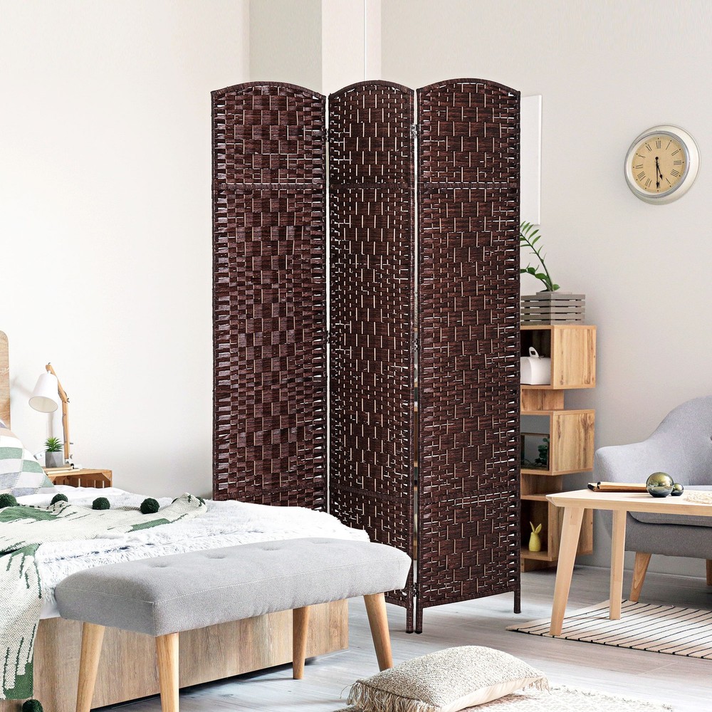HOMCOM 3 Wicker Weave Panel Room Divider Privacy Folding Screen Diamond Decor