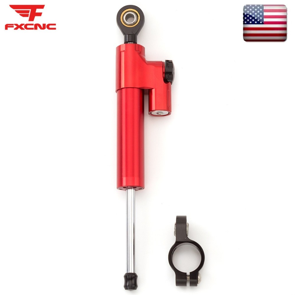 255MM Motorcycle Universal CNC Adjustable Steering Damper Stabilizer Safety Red