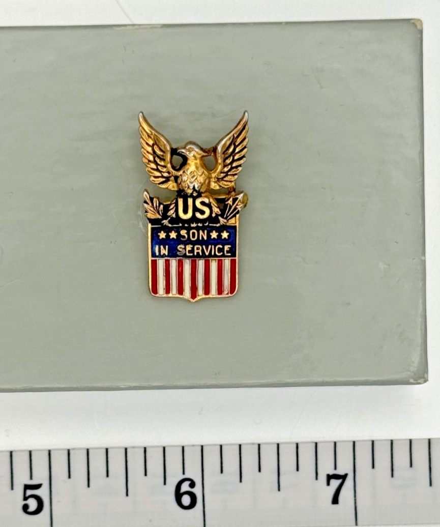 WW 2 US Son In Service Sterling Silver Patriotic Lapel Pin Eagle Flag