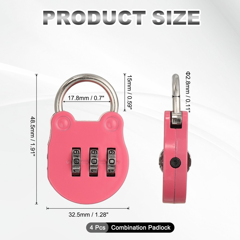 Combination Padlock (Small, Pink)(4 Pcs),Cat Shackle Code Locks