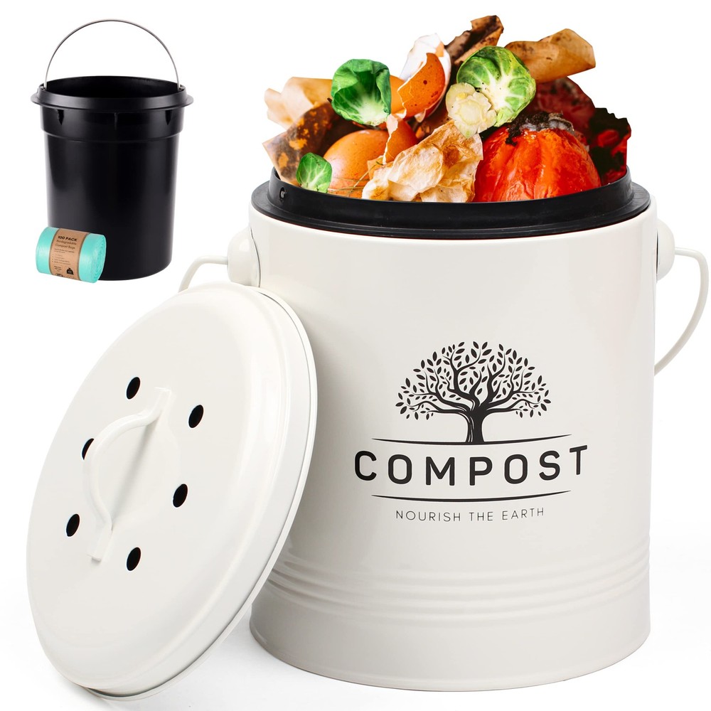 Kitchen Compost Bin, 1.3 Gallon Countertop Compost Bin with Lid, Indoor Compo...