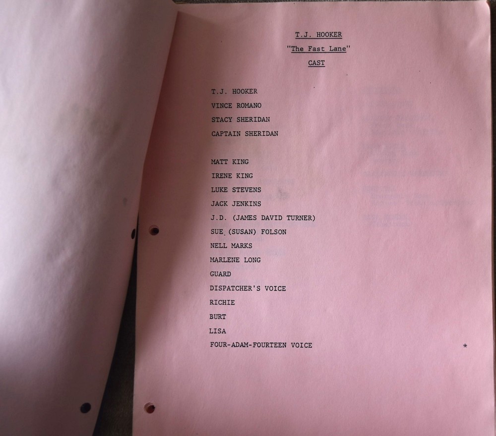 1982 T. J. Hooker "The Fast Lane" Original Final Draft Screenplay Script