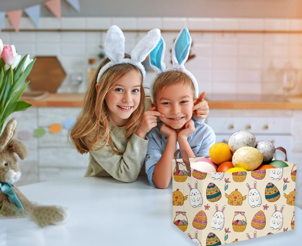 Sanjiaofen Rectangular Easter Baskets, Easket Basket for Kids.Cute Storage Ba...