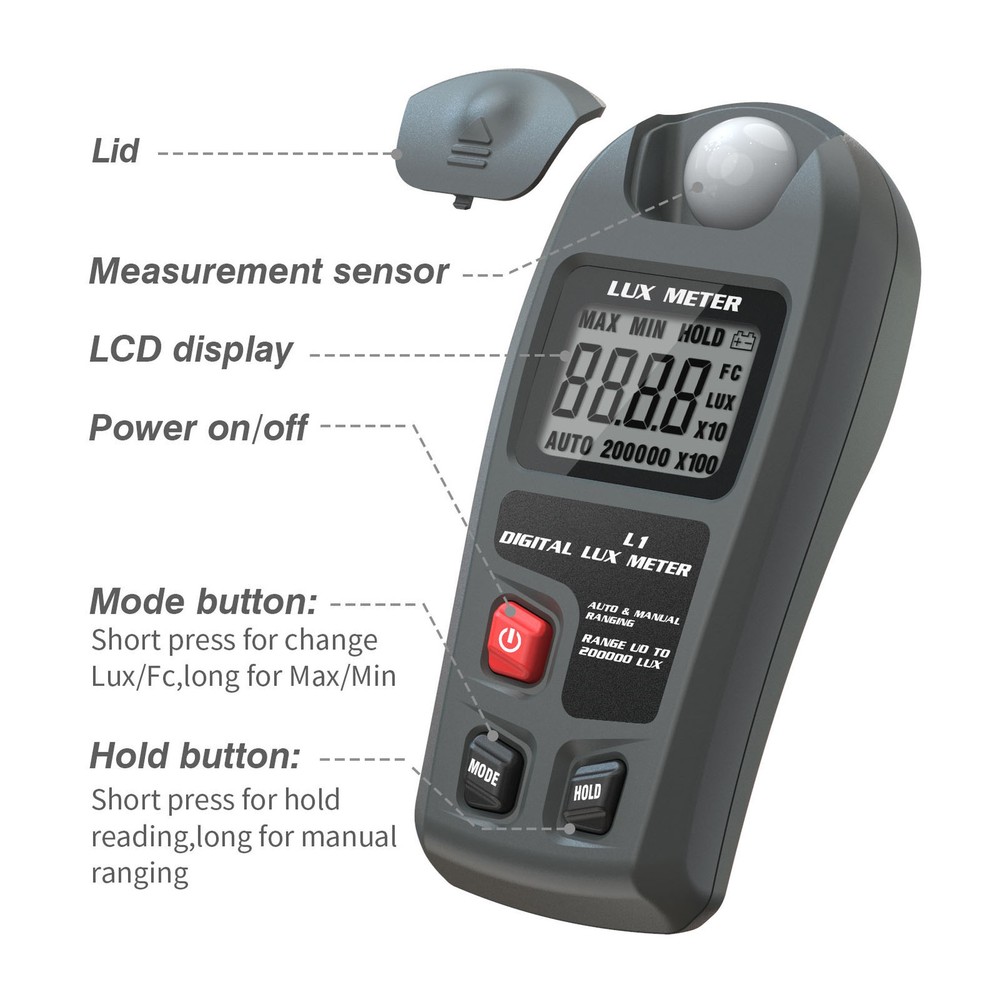 Digital Light Meter Illuminance Tester Luxmeter Illuminometer LCD Display SD0