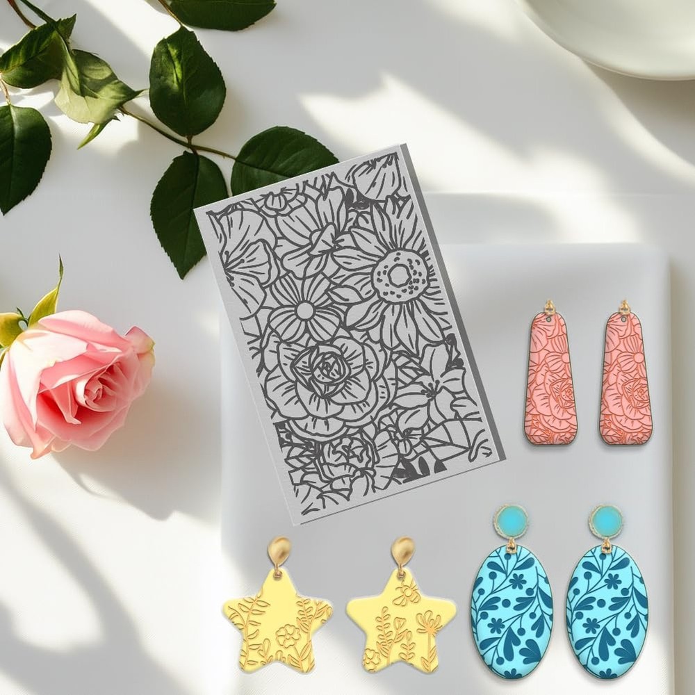 6 PCS Polymer Clay Texture Sheets Plants Clay Texture Mat for Using with Clay...