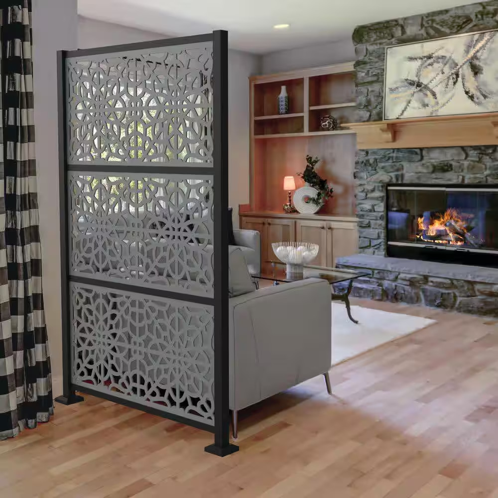 2 Ft. X 4 Ft. Fretwork Gray Polypropylene Decorative Screen Panel