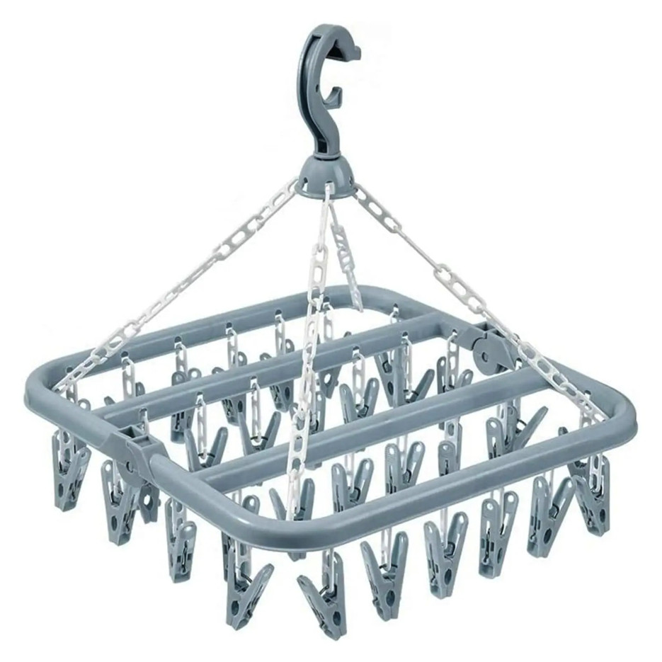 1pc Foldable Drying Rack 32 Clips Plastic Clothes Hanger Rack - NEW