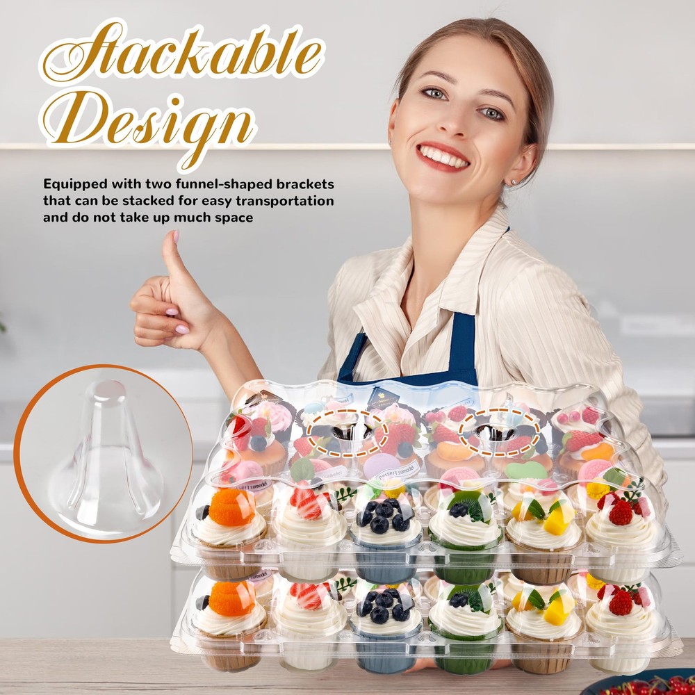 24 Count Cupcake Containers 10 Pack Cupcake Holders with Detachable Tall Dome...