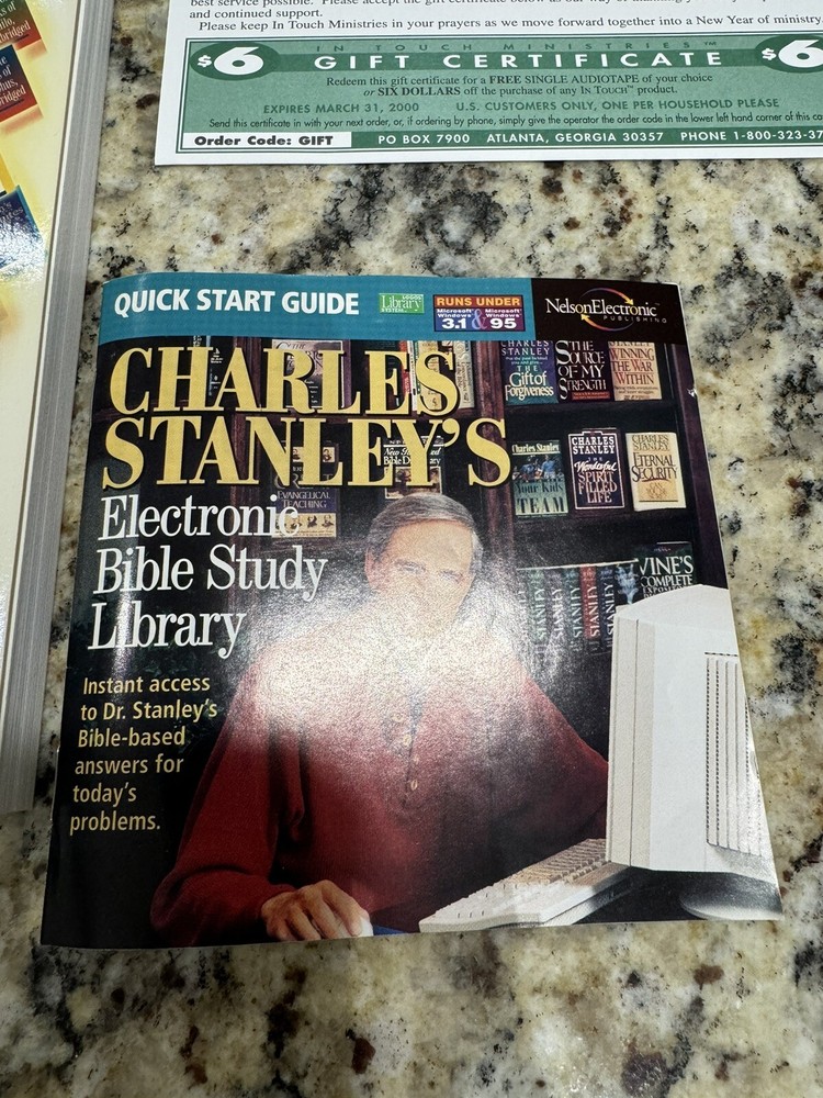 Charles Stanley Electronic Bible Study Library Quick Start Guide 2 CD 1998 Rare
