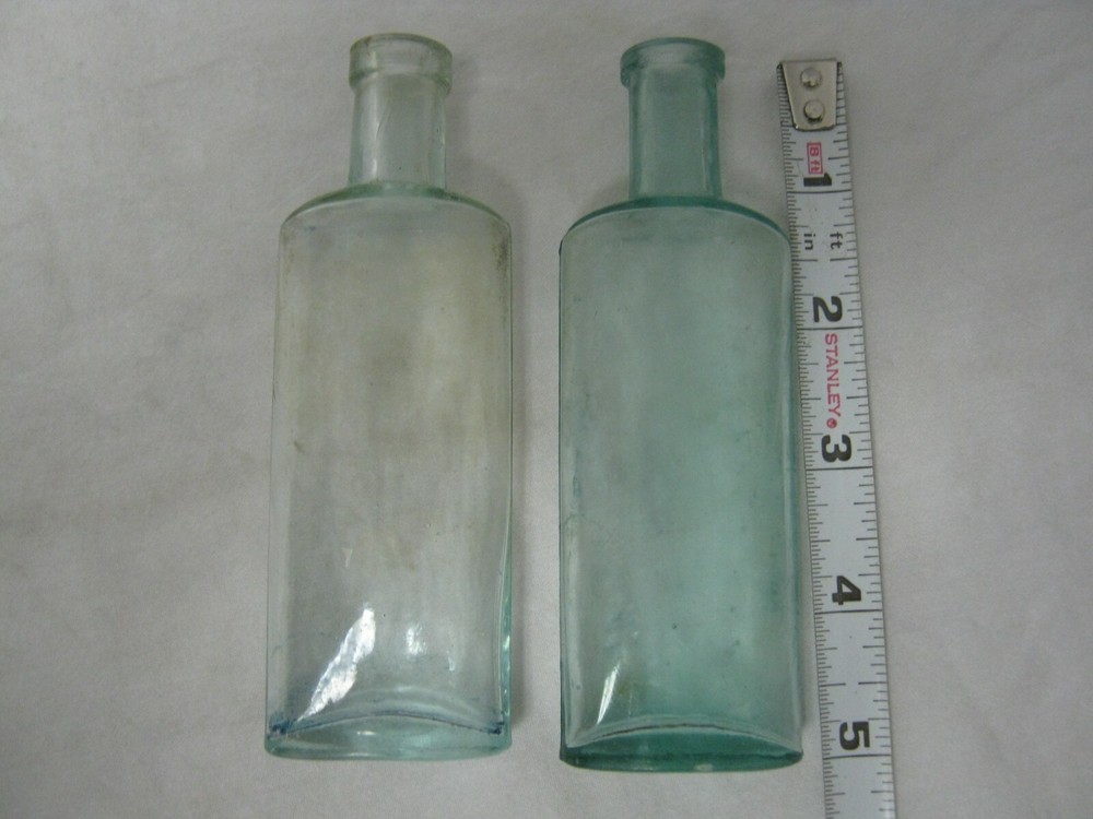 2 Vintage 5" Aqua Blue Bottles