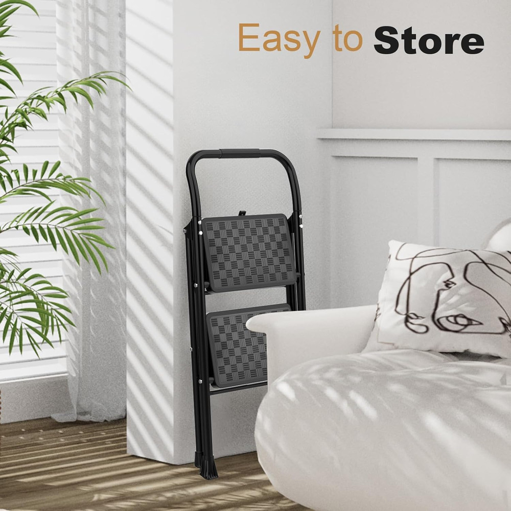 2 Step Ladder, Step Stool for Adults,2 Step Ladder Folding Step Stool with Wi...