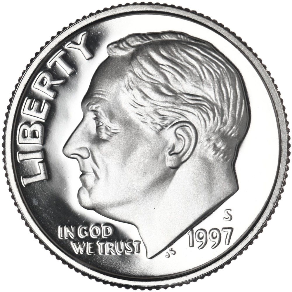 1997 S Roosevelt Dime Gem DCam Proof CN-Clad