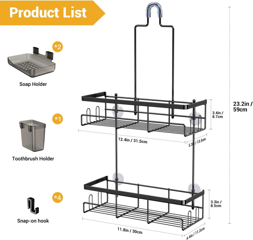 Shower Caddy Hanging Bathroom Organizer: Rustproof Shelf for inside Shower - No