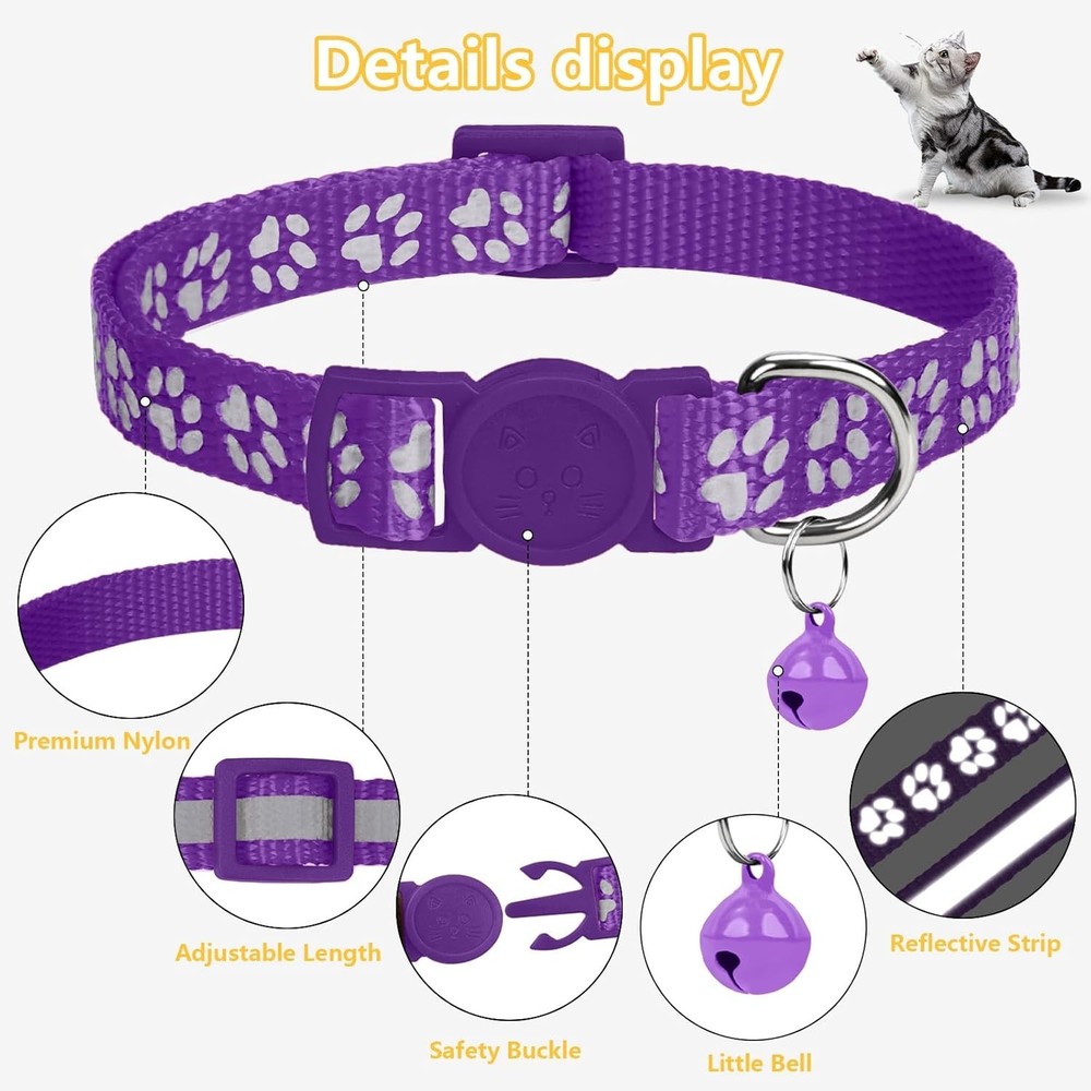 High Visibility Kitten Collars with Bell - Lightweight Purple, 6-8" Adjustable