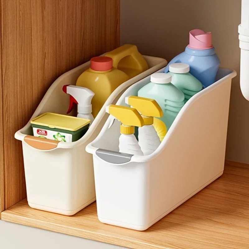 Curved Plastic Storage Bins Set Multipurpose Home Organizer Boxes