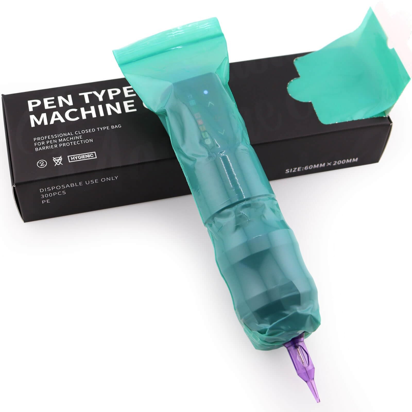 300pcs Tattoo Machine Covers Sealable Type - 2.4×8 Jungle green (2.4×8 inch)