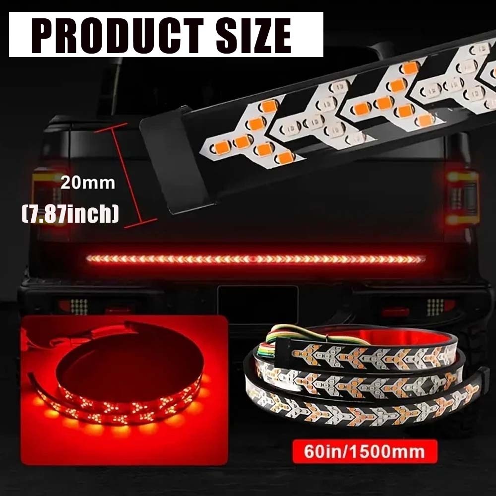 LED Tailgate Light Bar 60" Triple Row 5-Function Strip for Pickup Trailer SUV SS