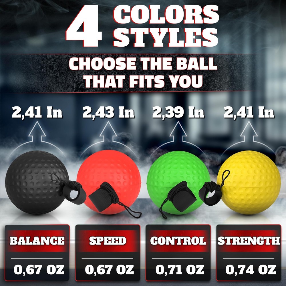 Boxing Reflex Balls Set - 4 Same Weight Color Balls, 2 Adjustable Multicolor